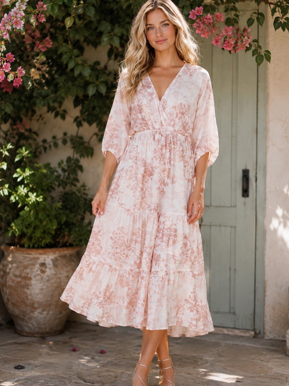 Lovestitch — Blush Garden Tiered Midi Dress